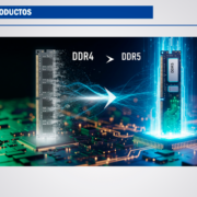 Comparativa visual de un módulo de memoria DDR4 y un módulo de memoria DDR5 mostrando la evolución tecnológica